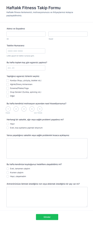 Haftalık Fitness Takip Form Template