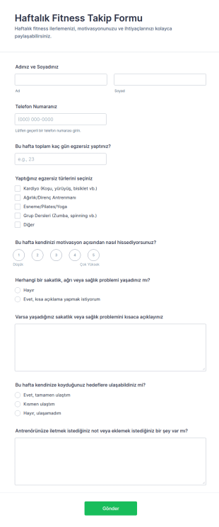Haftalık Fitness Takip Form Şablonu