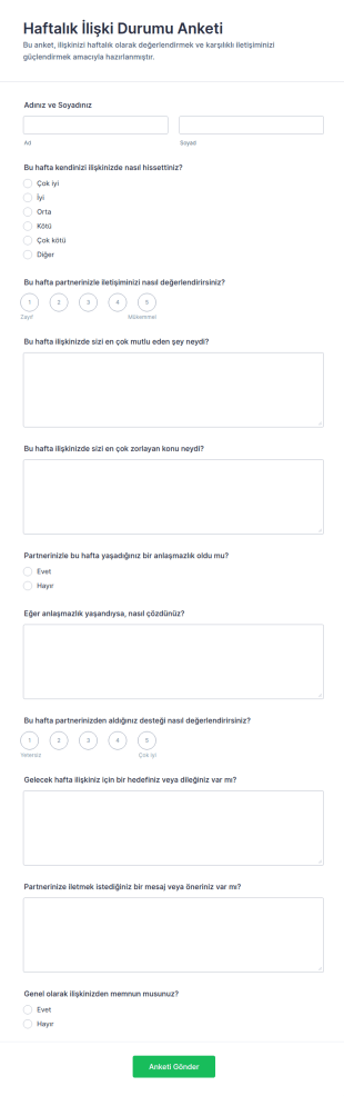 Haftalık İlişki Durumu Anketi Form Şablonu
