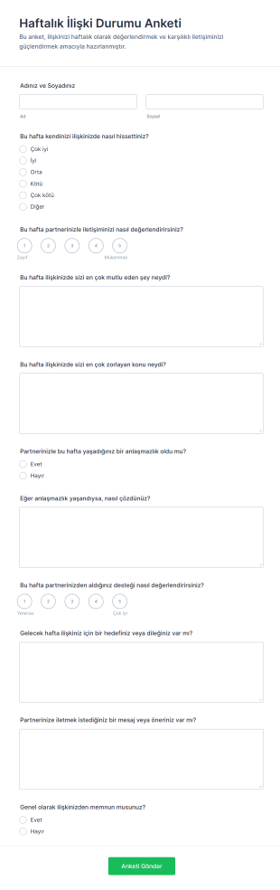 Haftalık İlişki Durumu Anketi Form Şablonu
