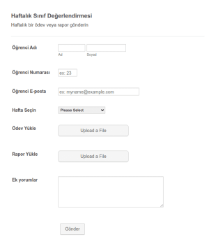 Haftalık Sınıf Değerlendirme Form Şablonu