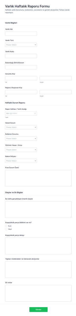 Haftalık Varlık Raporu Form Şablonu