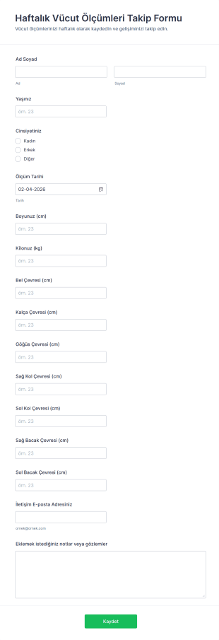 Haftalık Vücut Ölçümleri Takip Form Şablonu