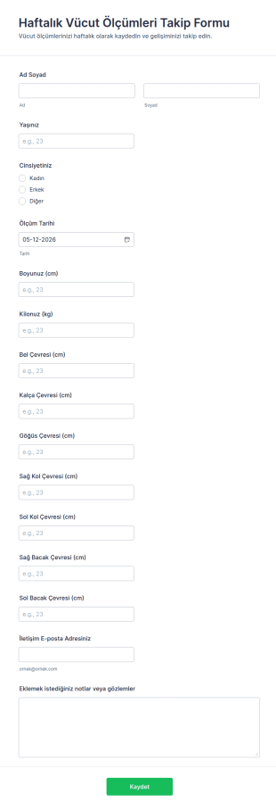 Haftalık Vücut Ölçümleri Takip Form Şablonu