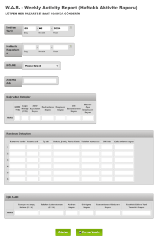 Haftalık Aktivite Raporu Form Template