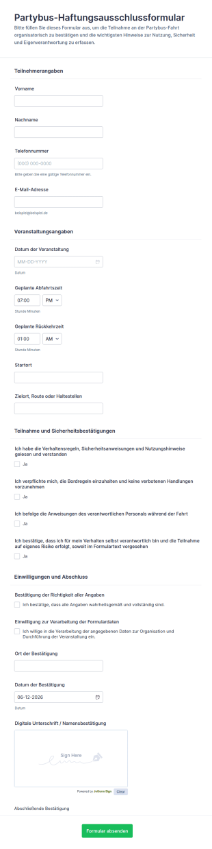 Haftpflicht Erklärungsformular Für Partybus