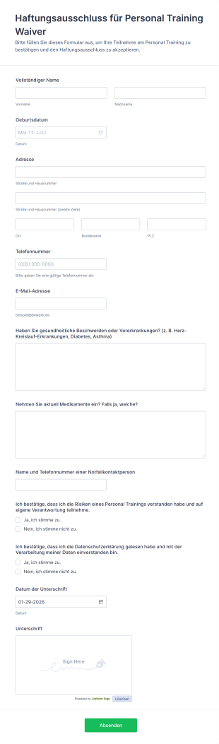 Haftungsausschluss Für Personal Training Waiver