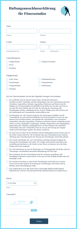 Haftungsausschlusserklärung Für Fitnessstudios