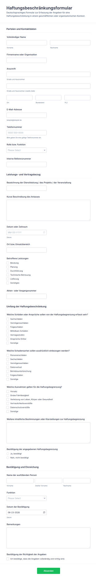 Haftungsbeschränkungs Erklärung
