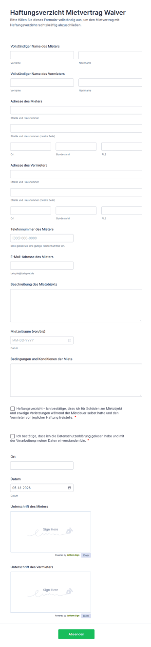 Haftungsfreistellung Mietvertrag Formular 📄