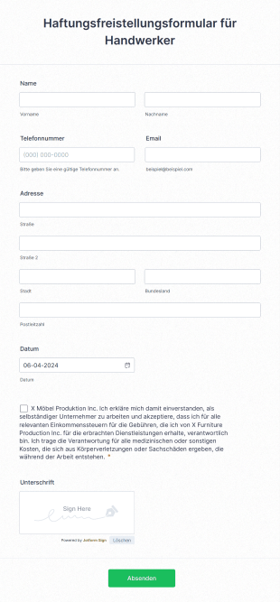 Haftungsfreistellungsformular Für Handwerker