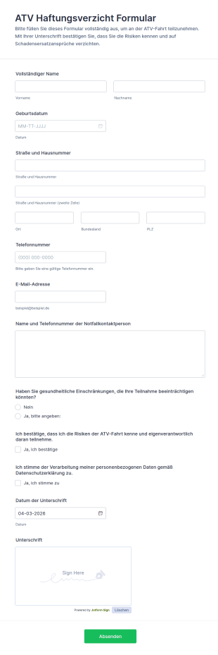 Haftungsfreistellungsformular