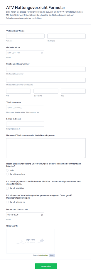 Haftungsfreistellungsformular