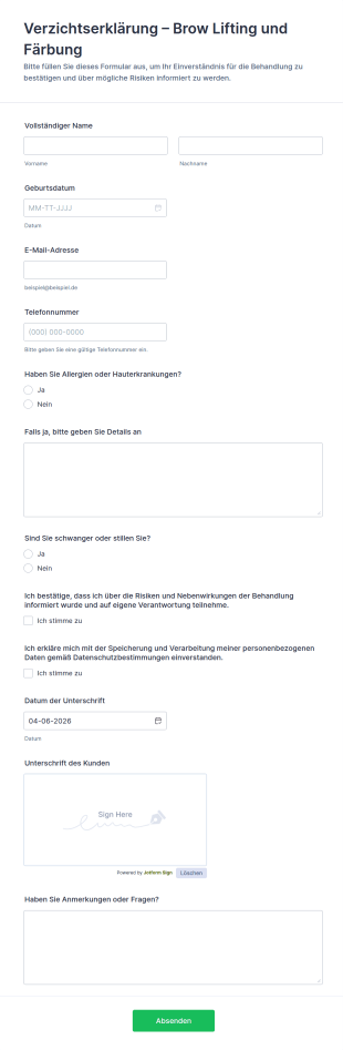 Haftungsverzicht Brauenlaminierung Und Tönung Formular