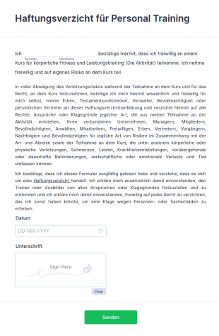 Haftungsverzicht Für Personal Training