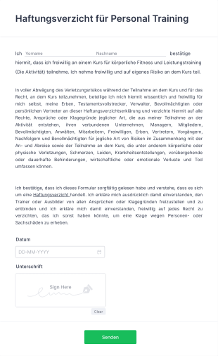 Haftungsverzicht Für Personal Training Form Template