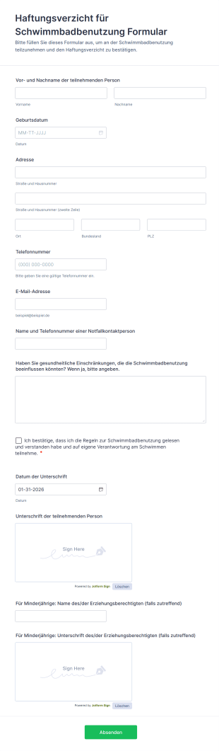 Haftungsverzicht Für Schwimmbadbenutzung Formular