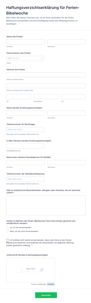 Haftungsverzichtserklärung Für Ferien Bibelwoche