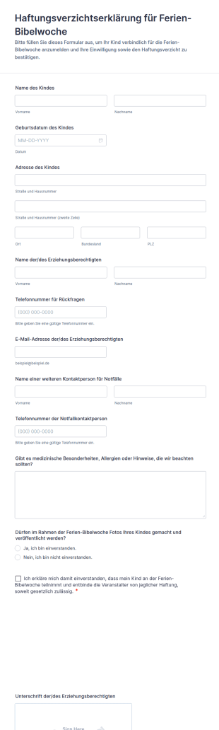 Haftungsverzichtserklärung Für Ferien Bibelwoche