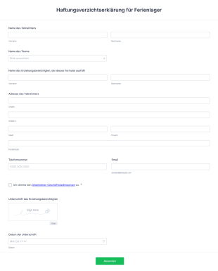 Haftungsverzichtserklärung Für Ferienlager Form Template
