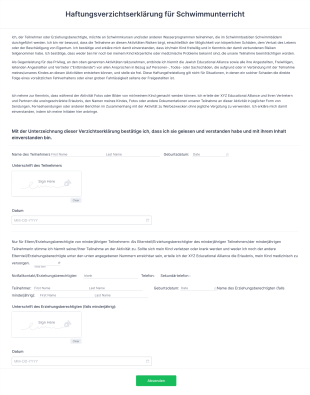 Haftungsverzichtserklärung Für Schwimmunterricht
