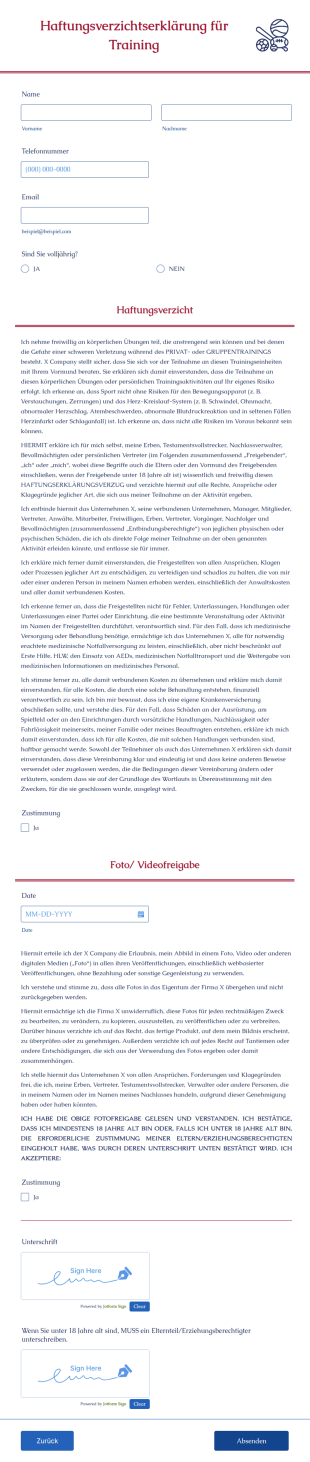 Haftungsverzichtserklärung Für Training