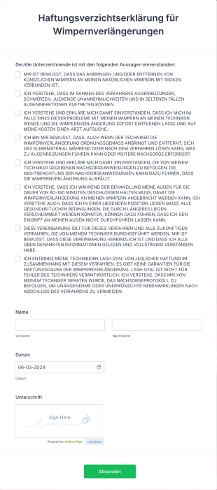 Haftungsverzichtserklärung Für Wimpernverlängerungen