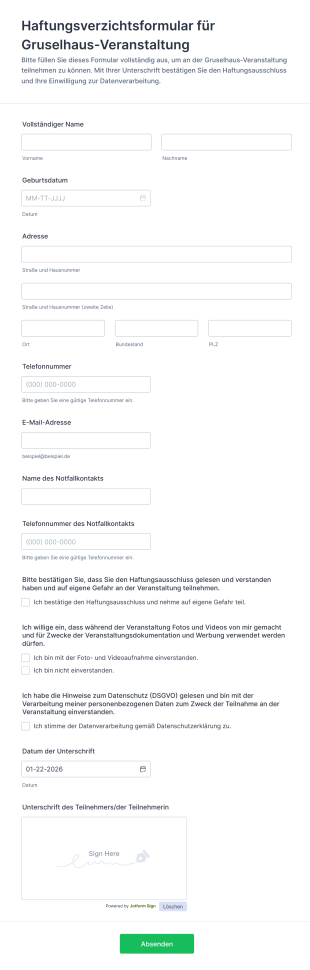 Haftungsverzichtsformular Für Eine Gruselhaus Veranstaltung