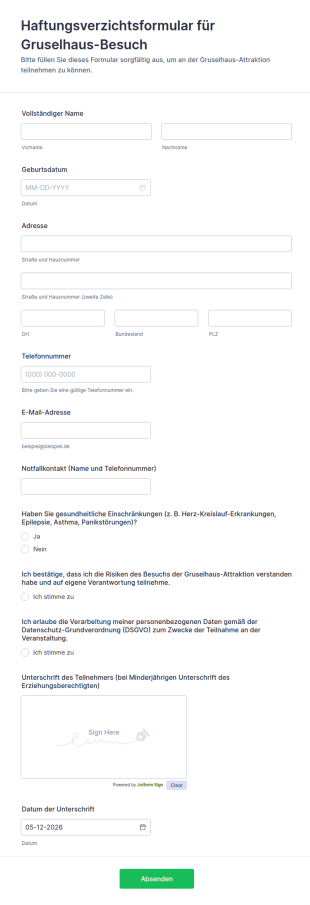 Haftungsverzichtsformular Für Eine Gruselhaus Veranstaltung