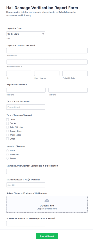 Hail Damage Verification Report Form Template