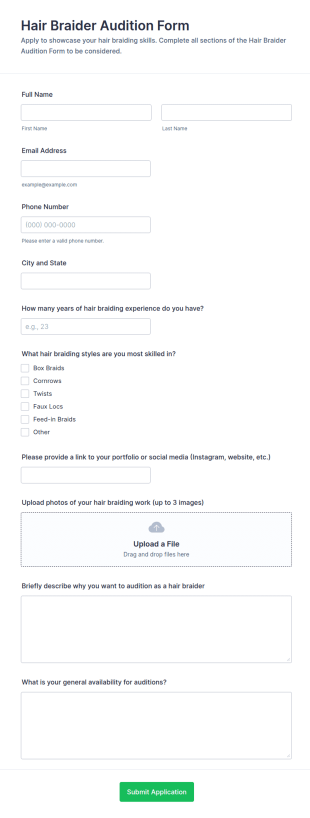 Hair Braider Audition Form Template
