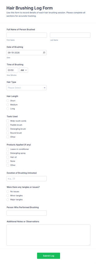Hair Brushing Log Form Template