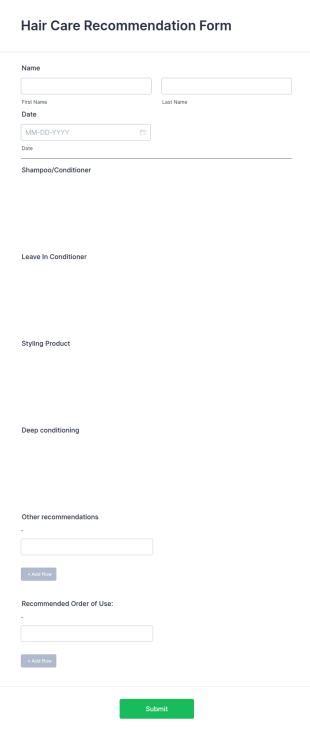 Hair Care Recommendation Form Template
