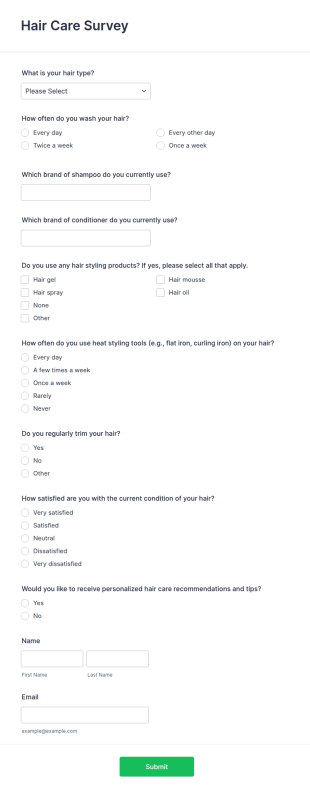 Hair Care Survey Form Template