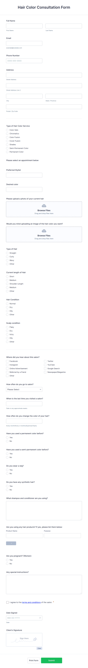 Hair Color Consultation Form Template