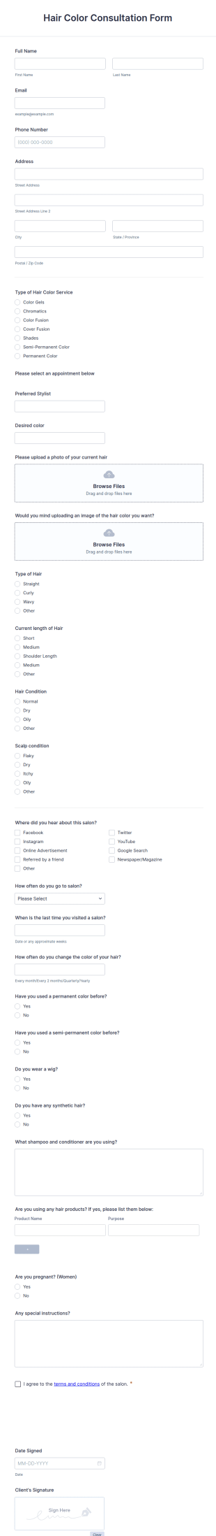 Hair Color Consultation Form Template