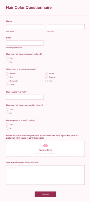 Hair Color Questionnaire Form Template
