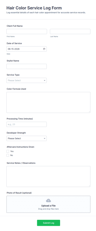 Hair Color Service Log Form Template