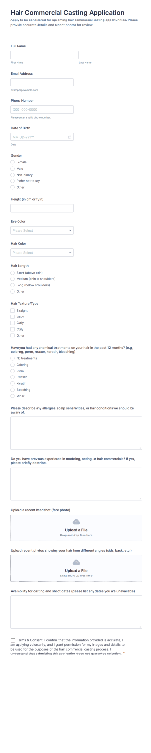 Hair Commercial Casting Application Form Template