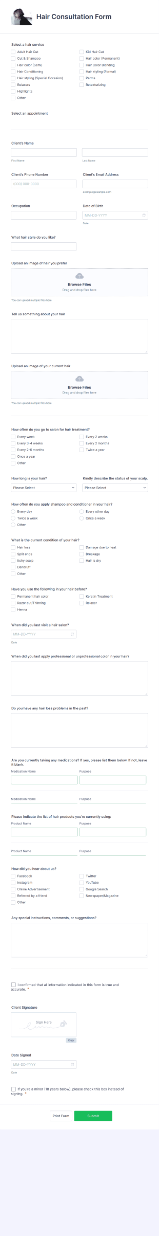 Hair Consultation Form Template