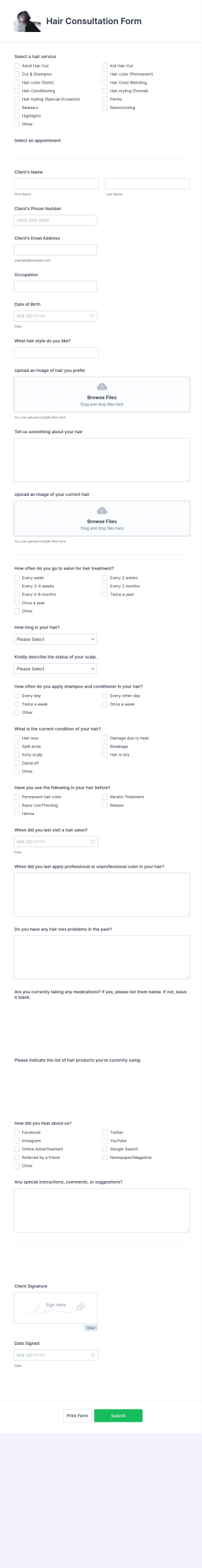 Hair Consultation Form Template