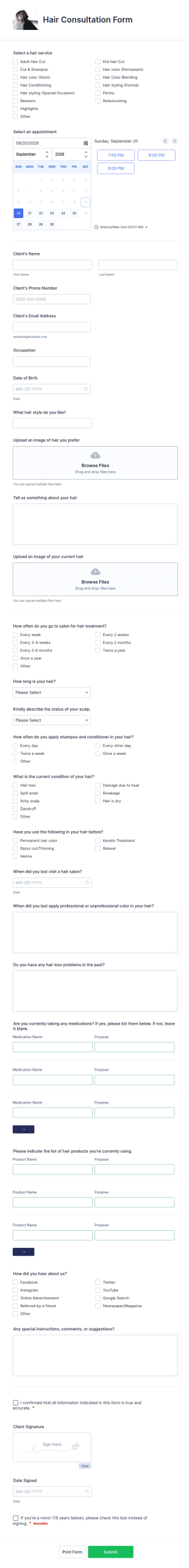 Hair Consultation Form Template