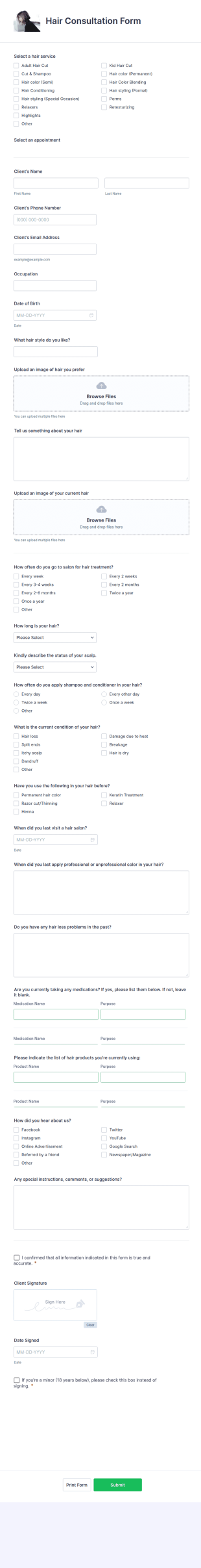 Hair Consultation Form Template