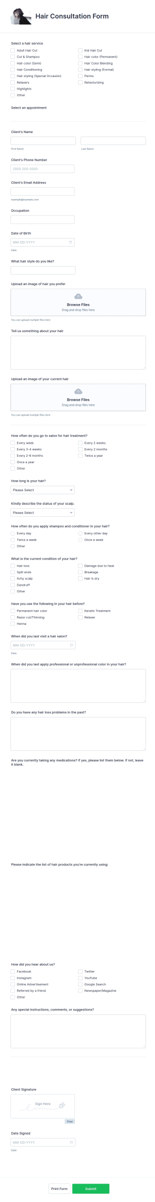Hair Consultation Form Template