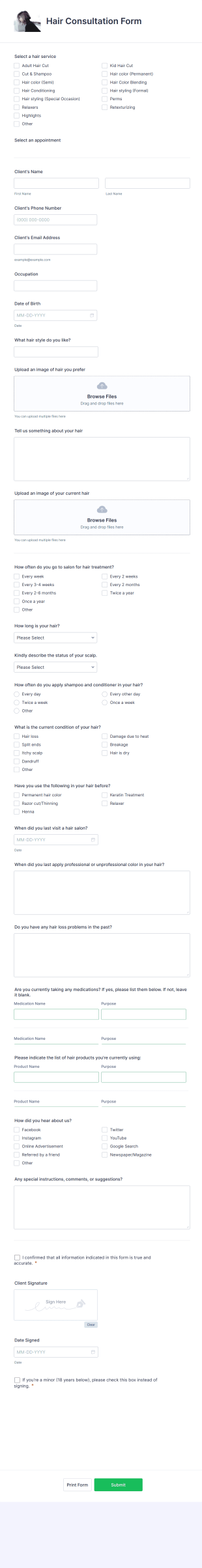 Hair Consultation Form Template