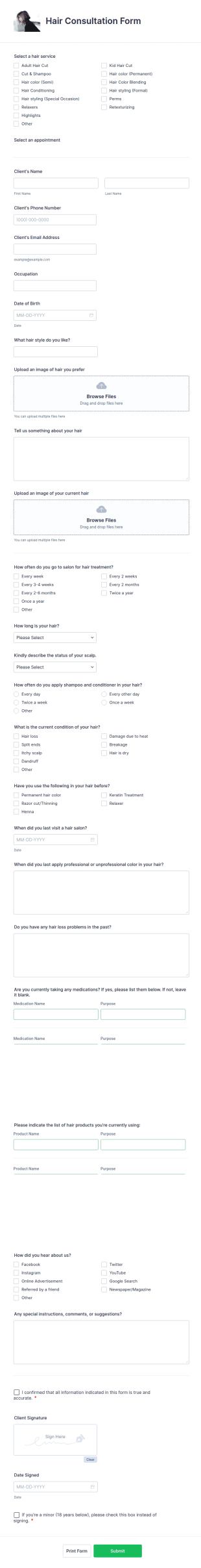 Hair Consultation Form Template