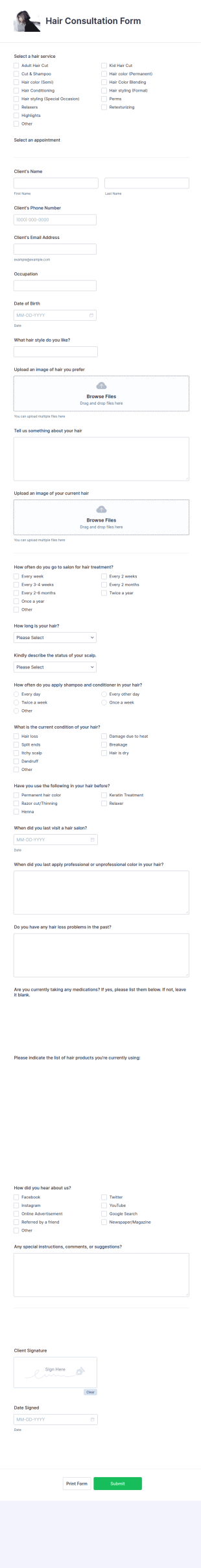 Hair Consultation Form Template