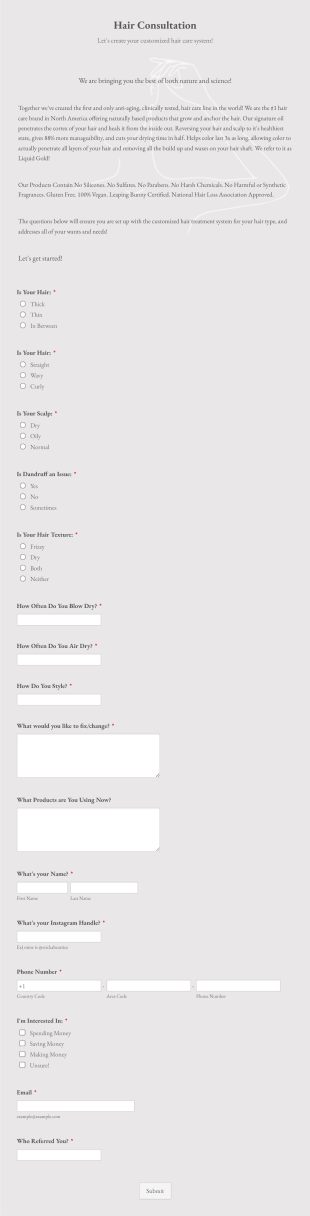 Hair Consultation Request Form Template
