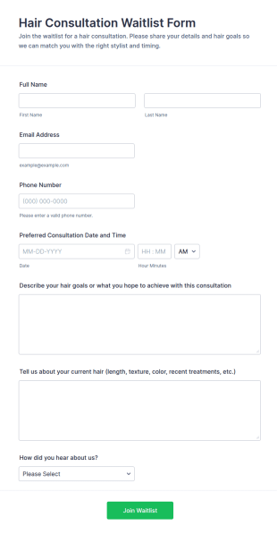 Hair Consultation Waitlist Form Template
