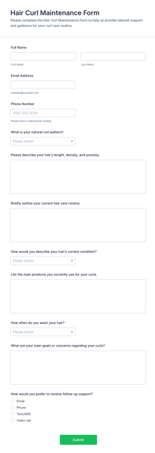 Hair Curl Maintenance Form Template